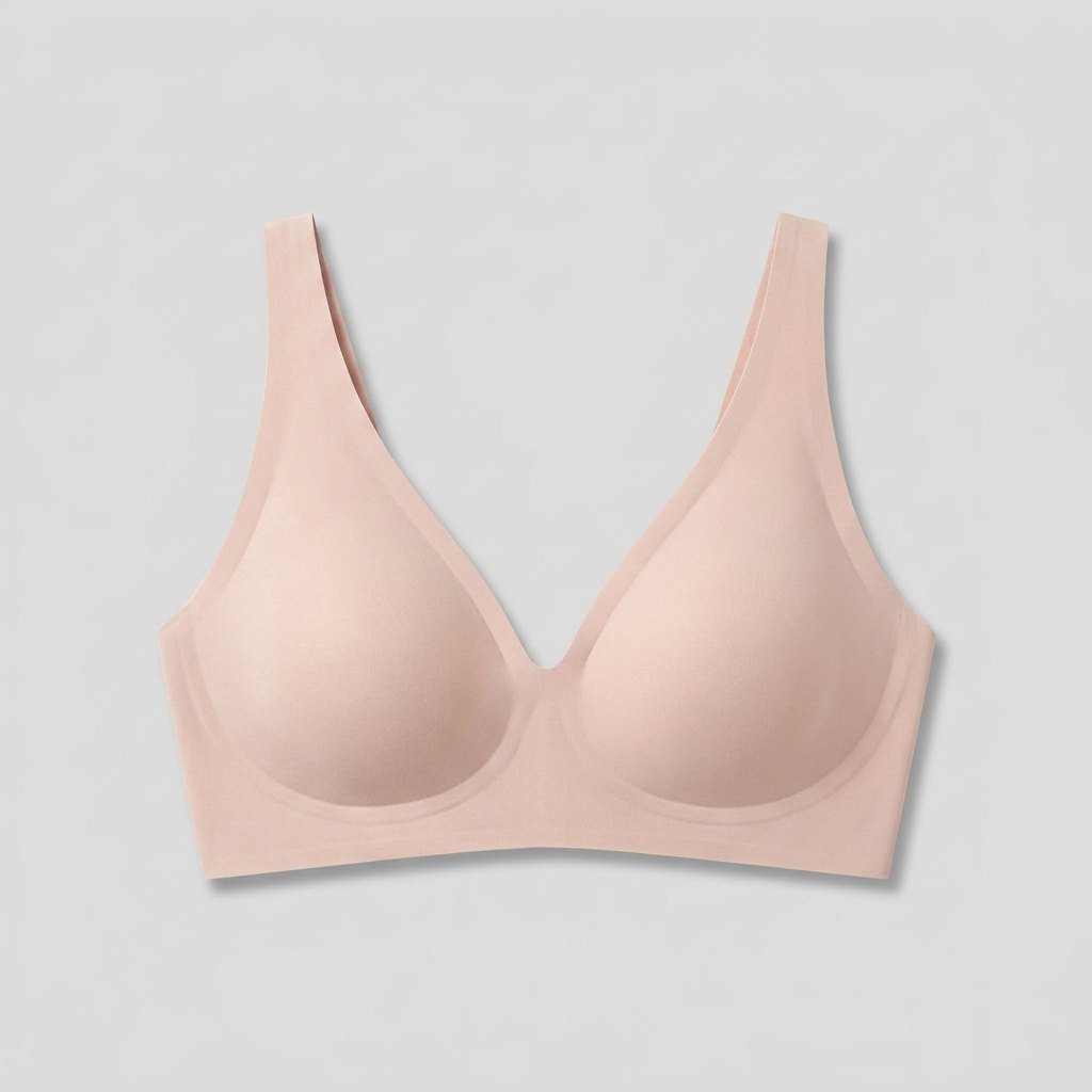 Nude pink wireless seamless plunge bra, front view