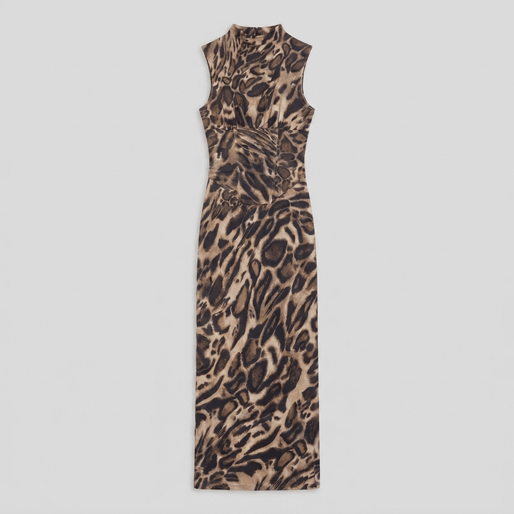 Odalie leopard print dress in brown twill, flat-lay product shot