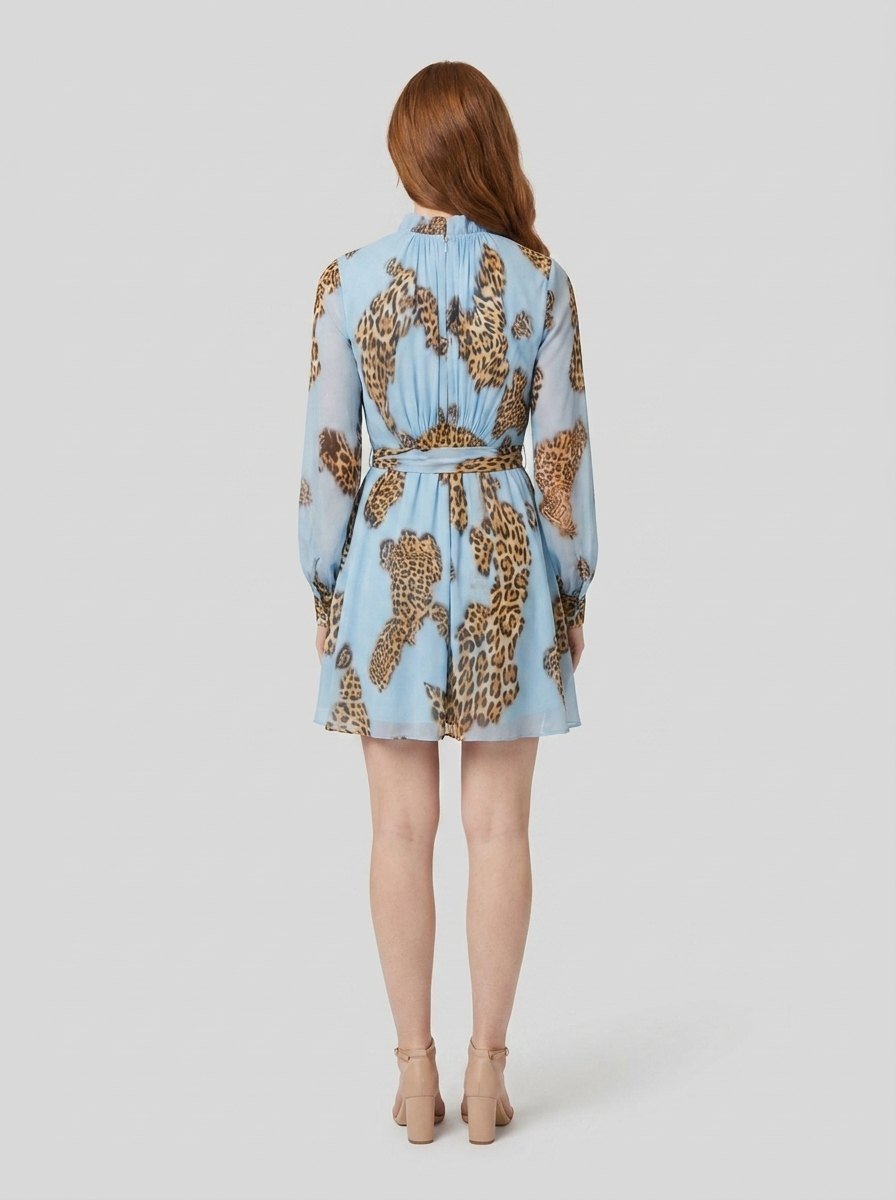 Odile leopard chiffon mini dress back view