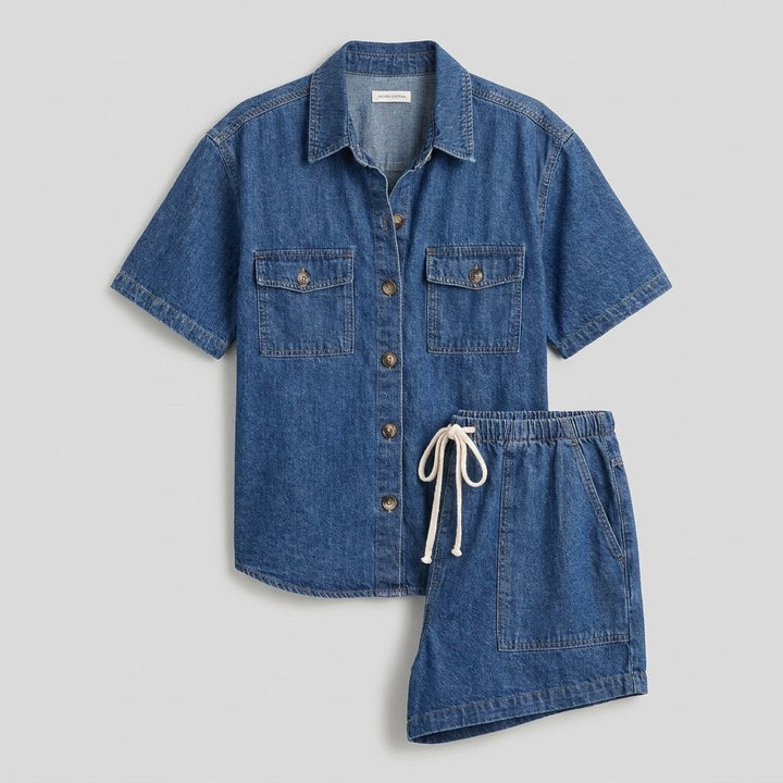 Olivia blue denim set flat-lay product photo