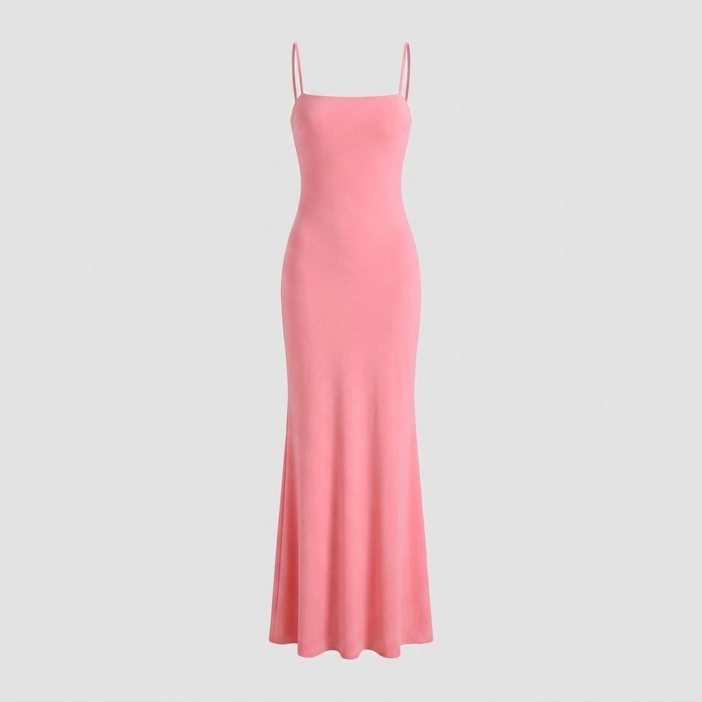 Ombeline evening gown, square neckline and adjustable strap detail