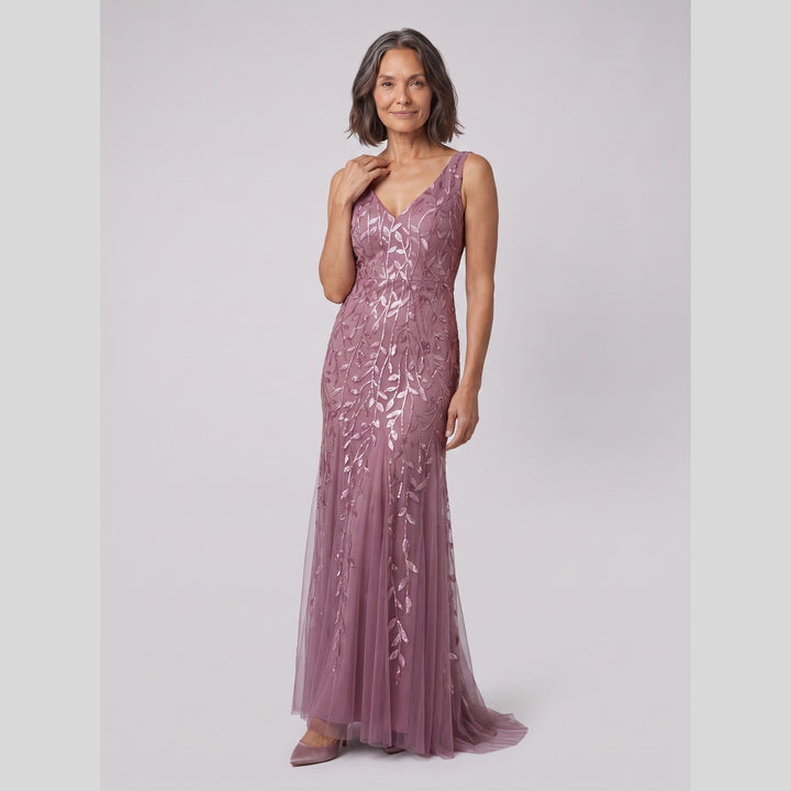 Purple orchid sequin fishtail double V-neck evening gown - The store Vancouver