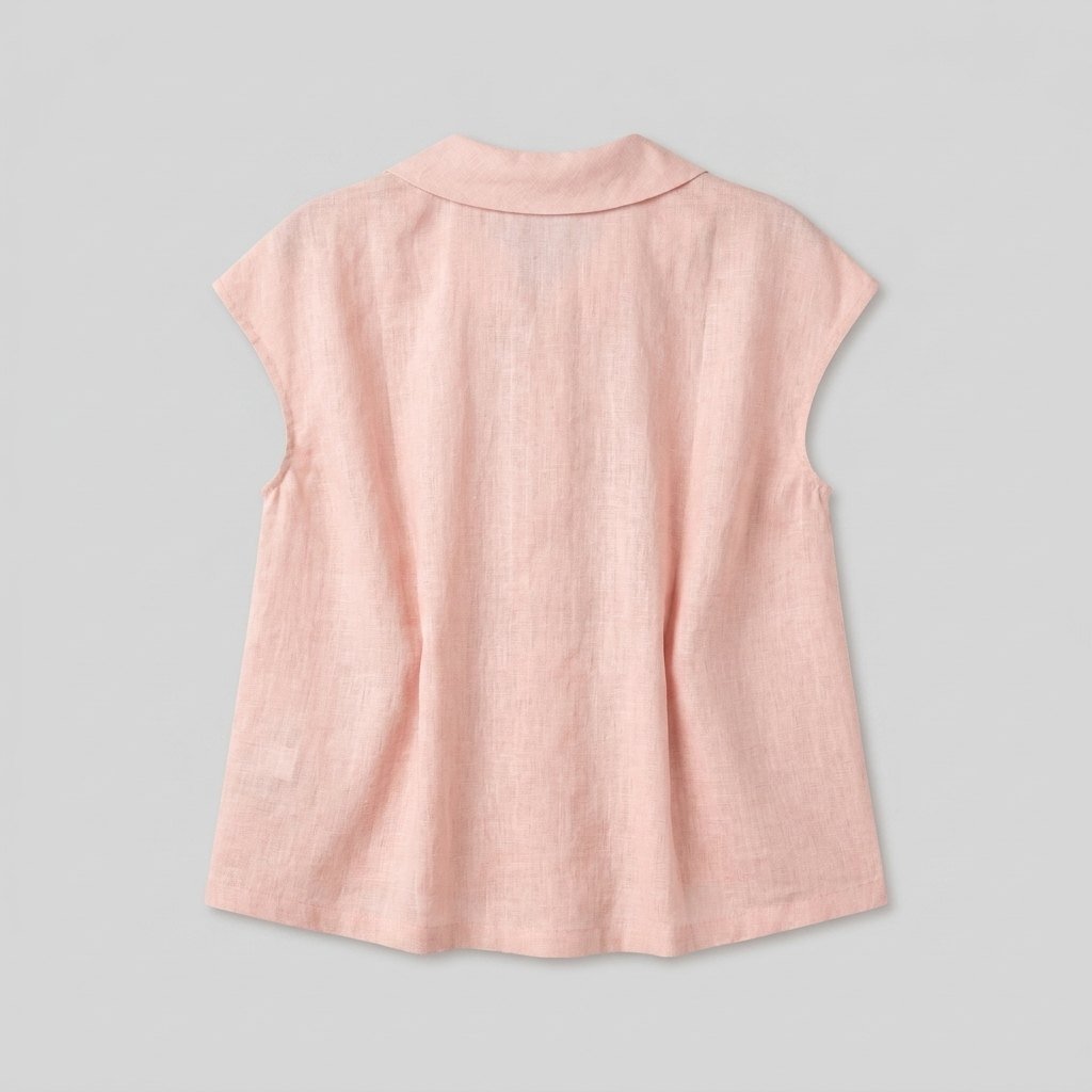 Pale blush linen pintuck top, back view