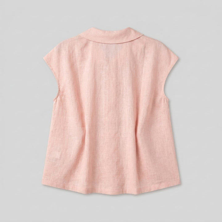 Pale blush linen pintuck top, back view