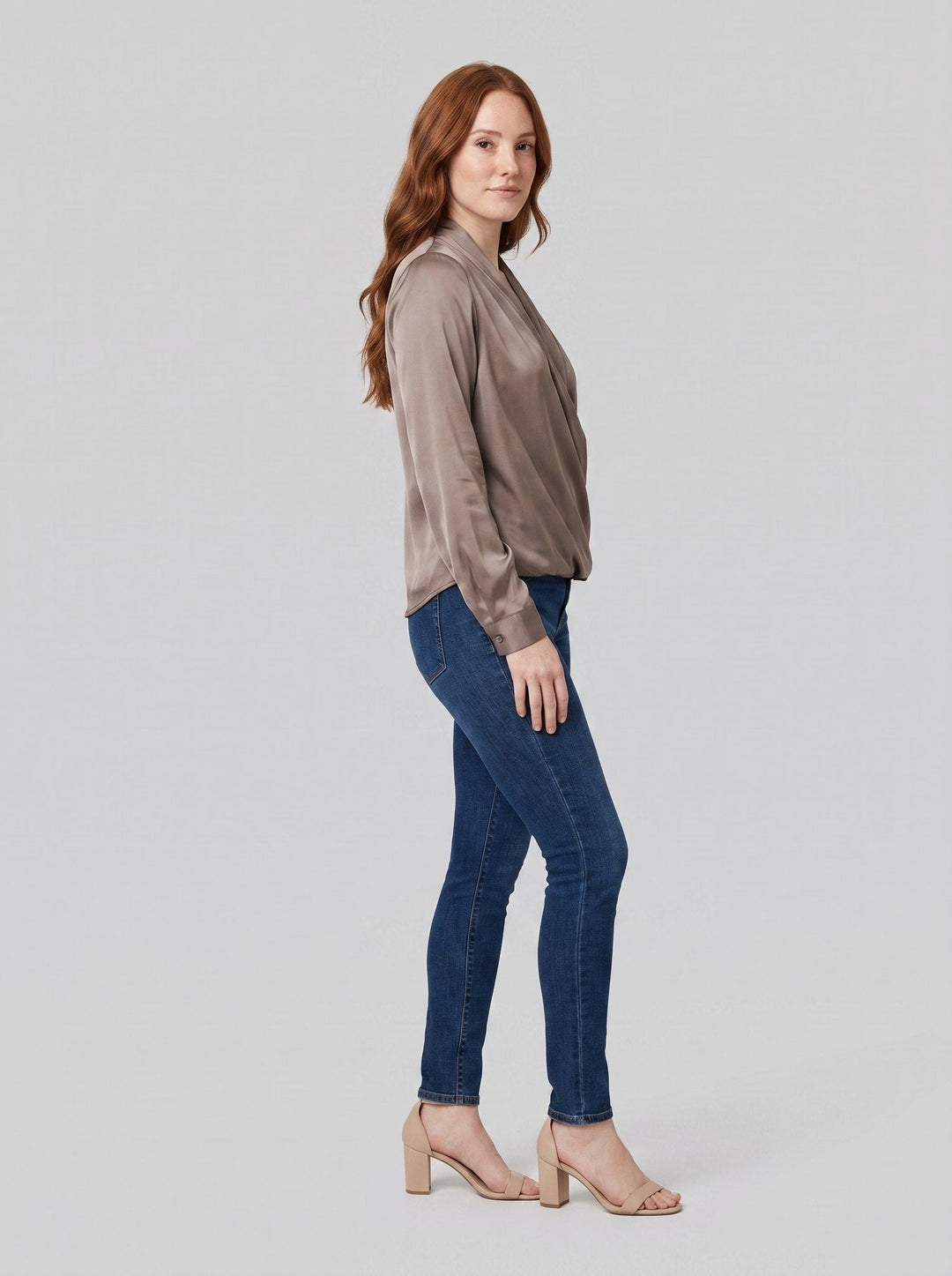 Ottavia satin wrap blouse brown side view