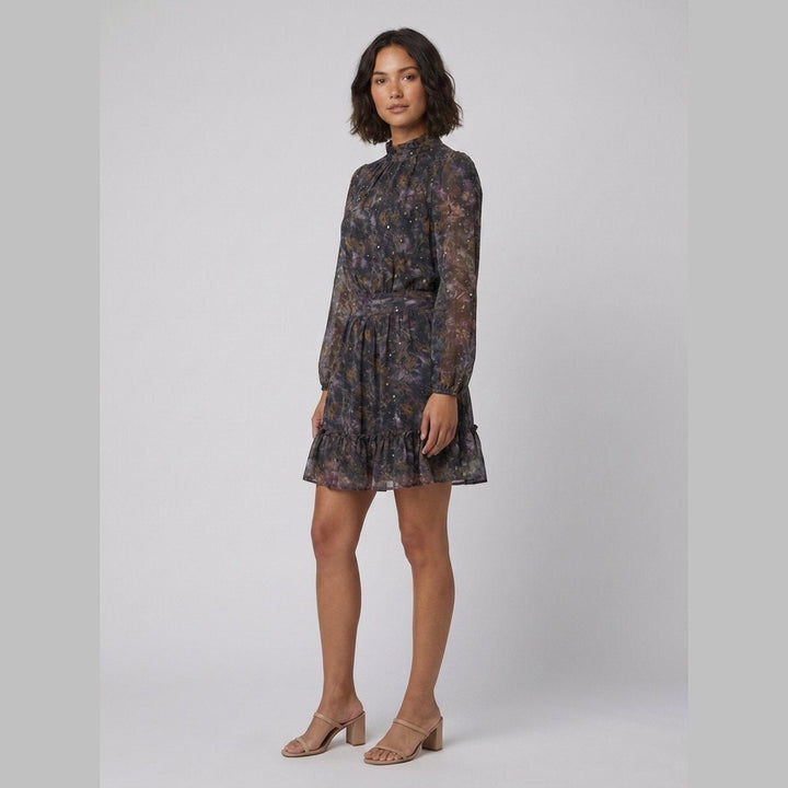 Ottoline black motif printed dress, second view on model