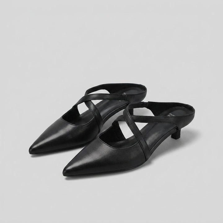 Palma women's pointed-toe criss-cross mules in black leather