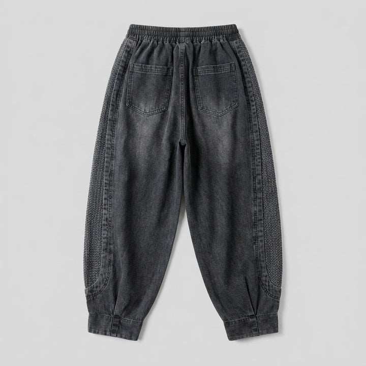Palo grey patchwork denim harem pants flat-lay back