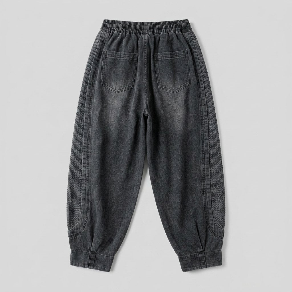 Palo patchwork denim pants in grey, flat-lay back