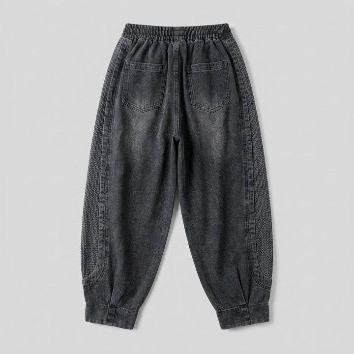 Palo patchwork denim pants in grey, flat-lay back
