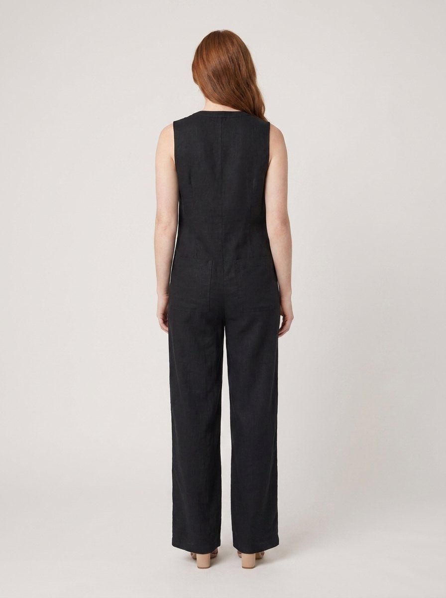 Sleeveless linen-blend jumpsuit, back view