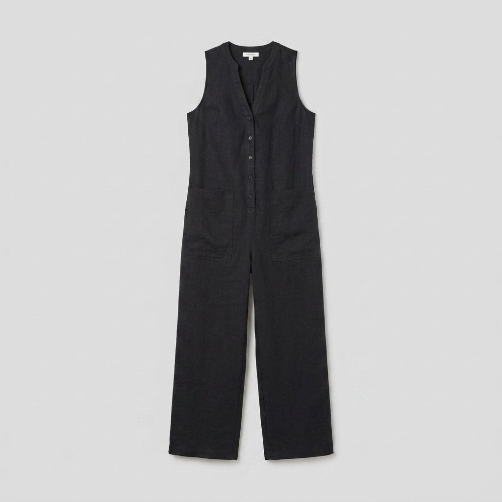Sleeveless linen-blend jumpsuit, flat-lay product photo