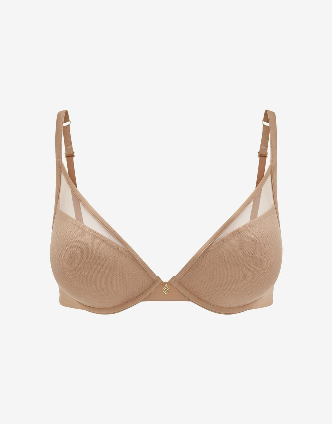 Pauline taupe plunge bra with flexible underwire, front view