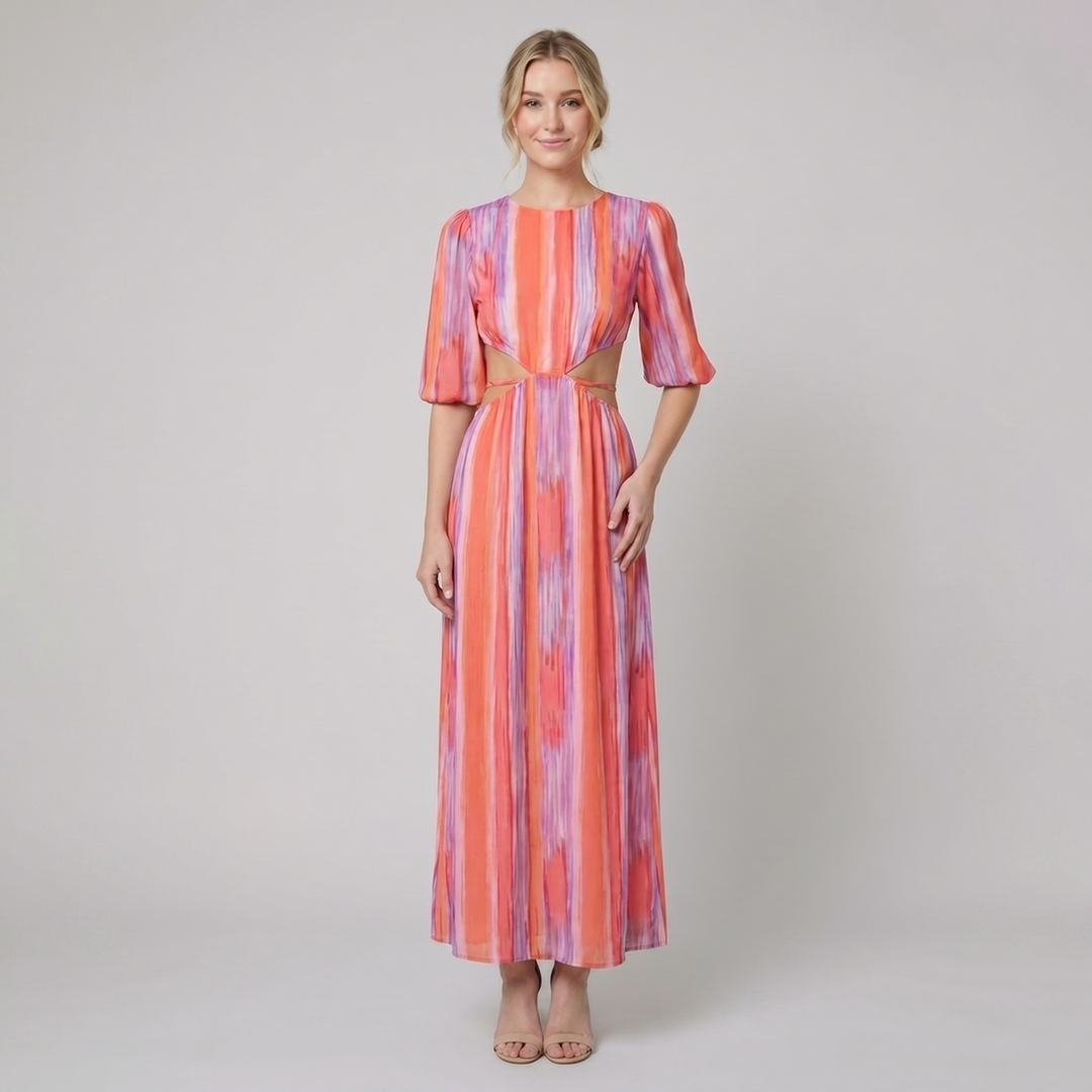Pavona maxi dress with tie-dye stripes and side cut-outs