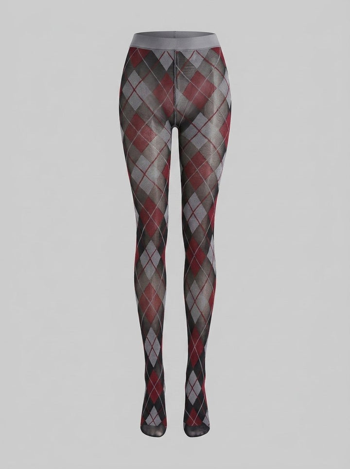 Pen print argyle tights light gray