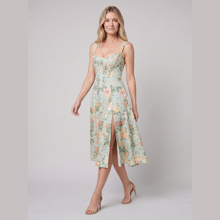 Perrine floral midi dress lime pose