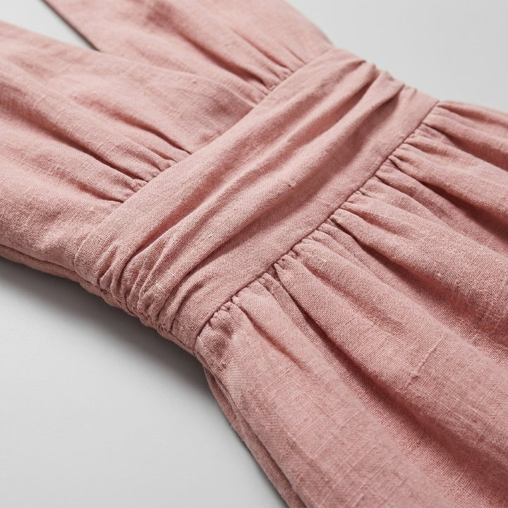 Phaedra cotton-linen fabric and ruched waist detail