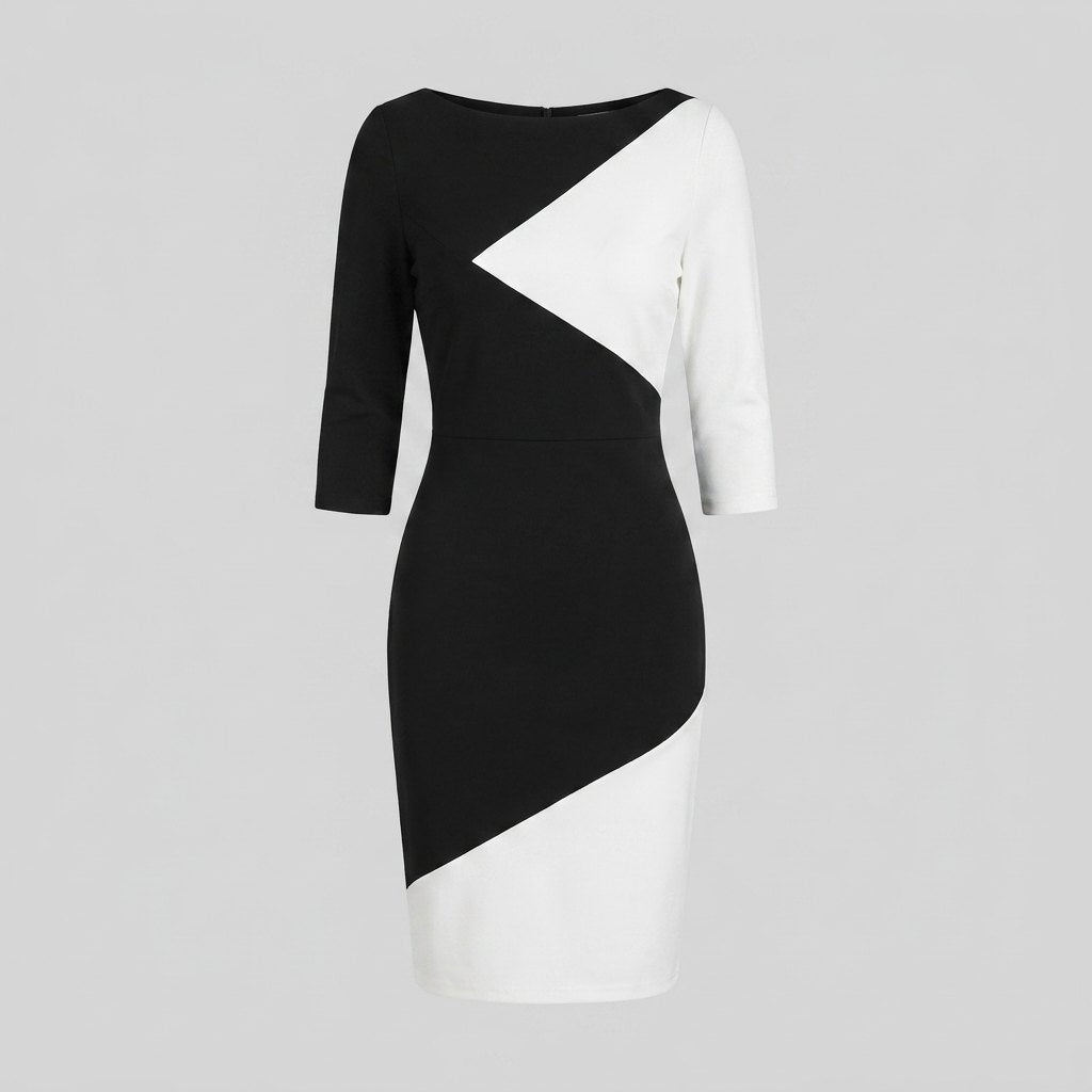 Philippa black and white colourblock midi dress product view