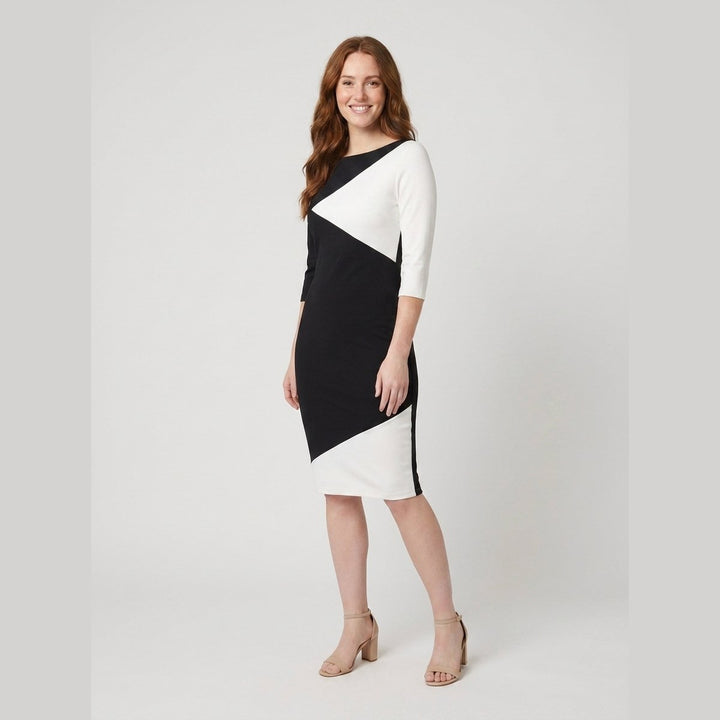 Philippa black and white colourblock midi dress side view