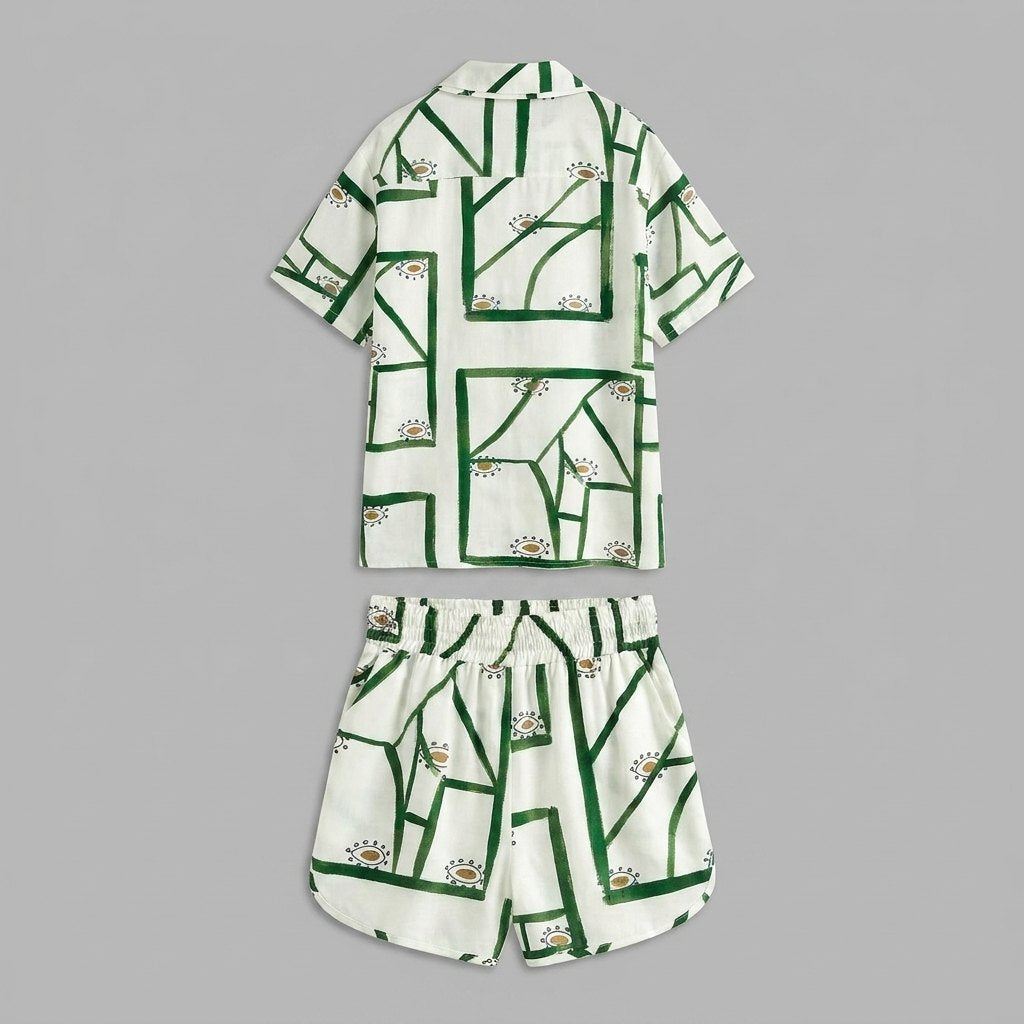 Pine linen shorts set flat-lay back