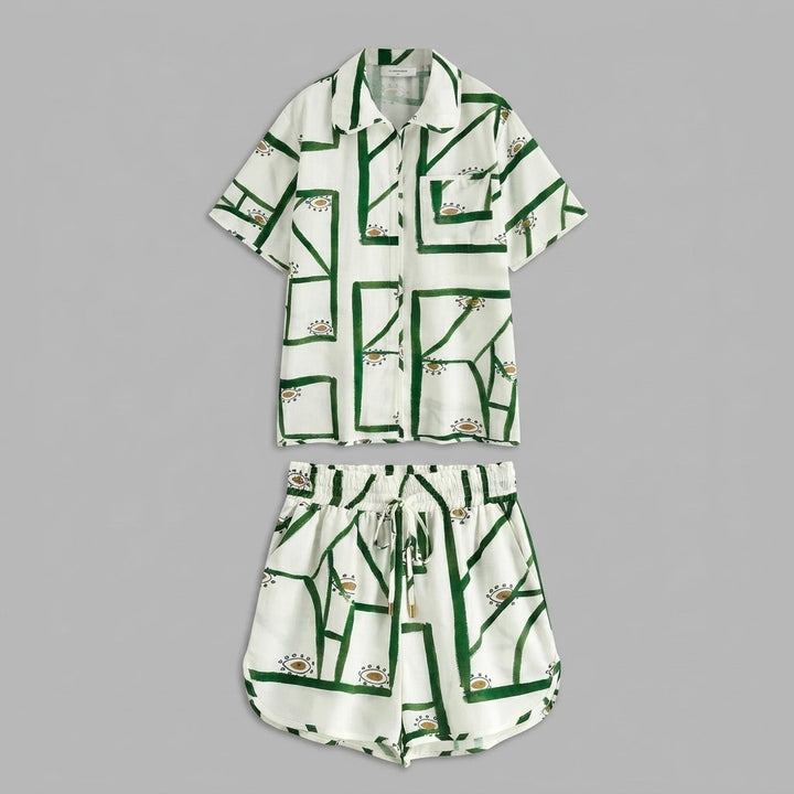 Pine linen shorts set flat-lay front