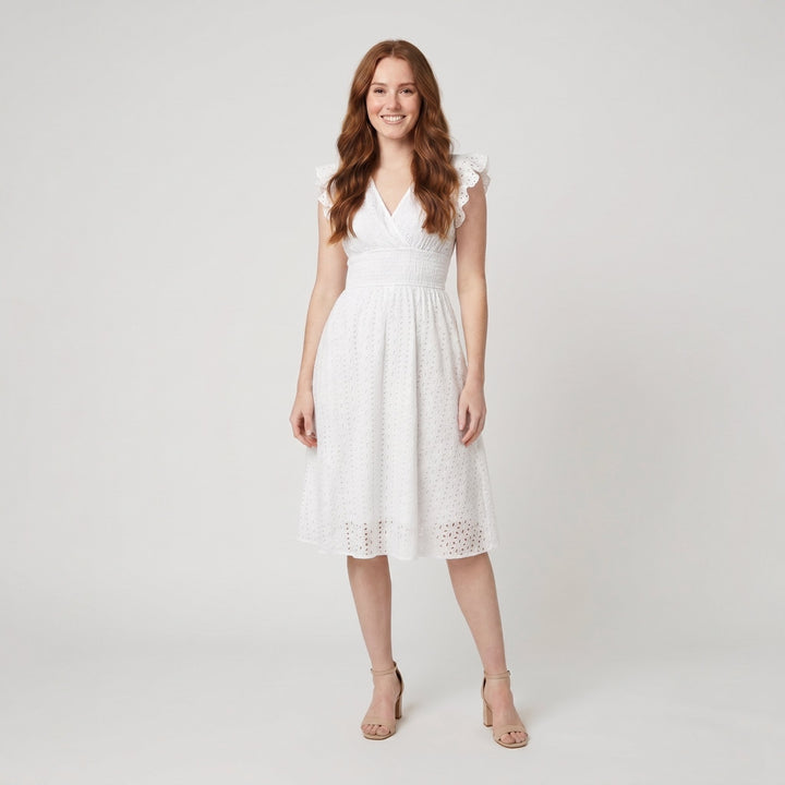 Pride flutter sleeve white dress front