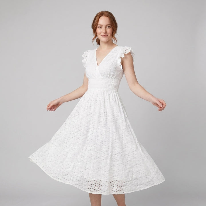 Pride flutter sleeve white dress side