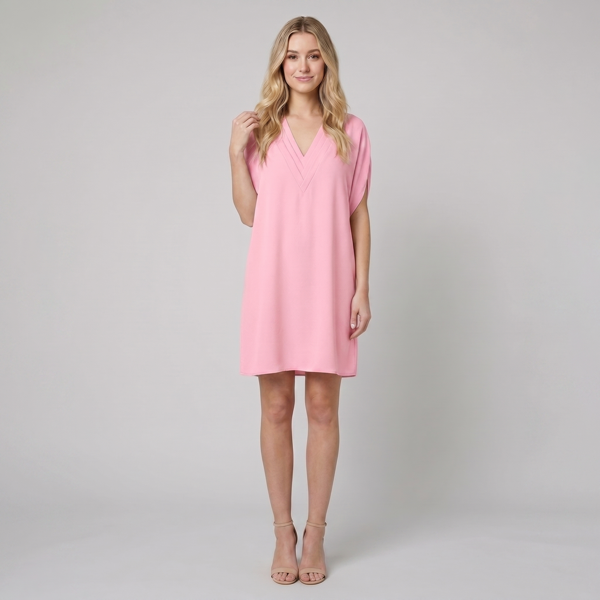 Rachel V-neck casual dress pink - The store Vancouver