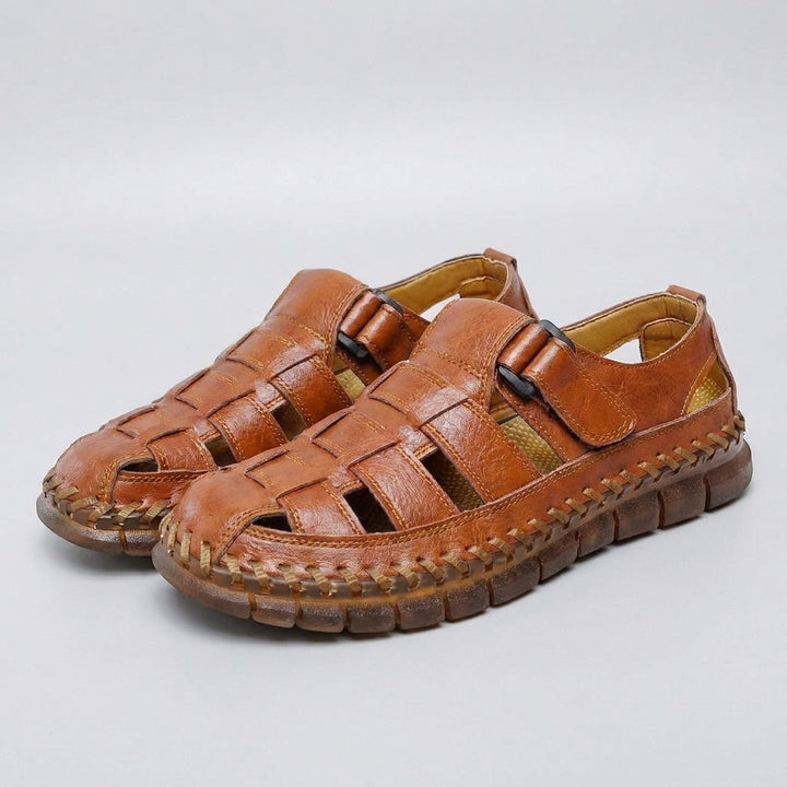 Raven brown woven leather fisherman sandals