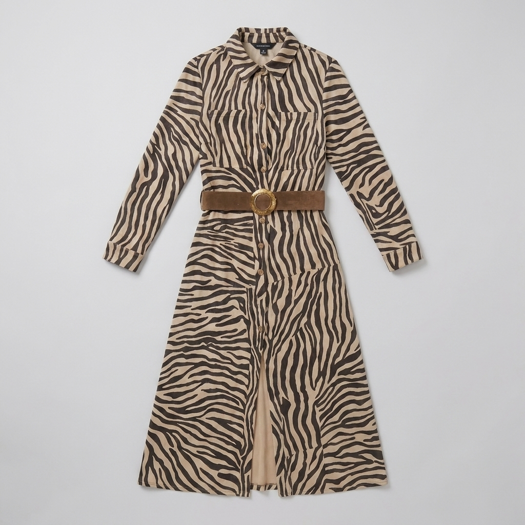 Retro western zebra suede midi dress product flat-lay