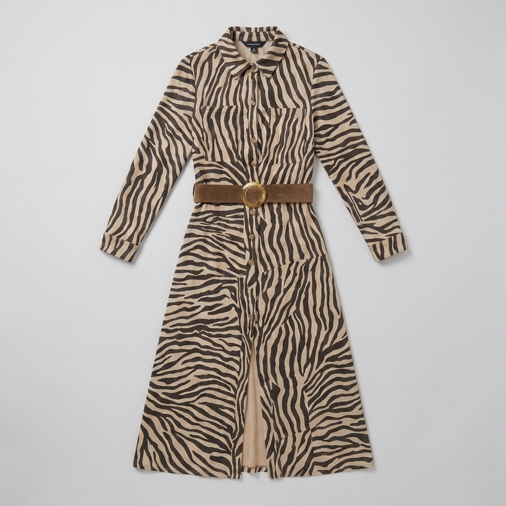 Retro western zebra suede midi dress product flat-lay
