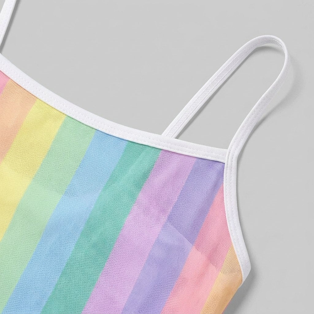 Rina swim dress pastel stripe fabric detail