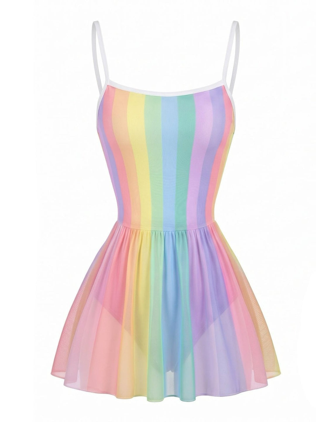 Rina pastel rainbow stripe swim dress front