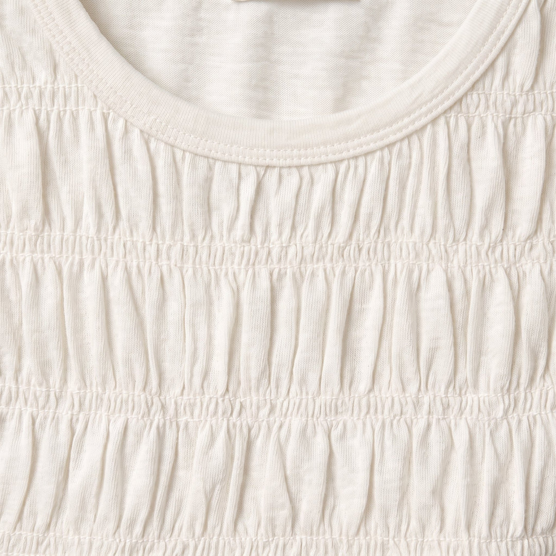 Rita ruffle top, shirred fabric detail