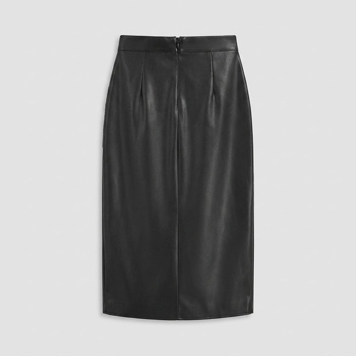 Riva faux leather midi skirt black back