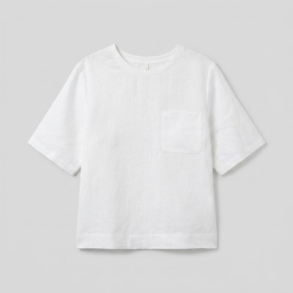 Riva white linen boxy top product flat lay
