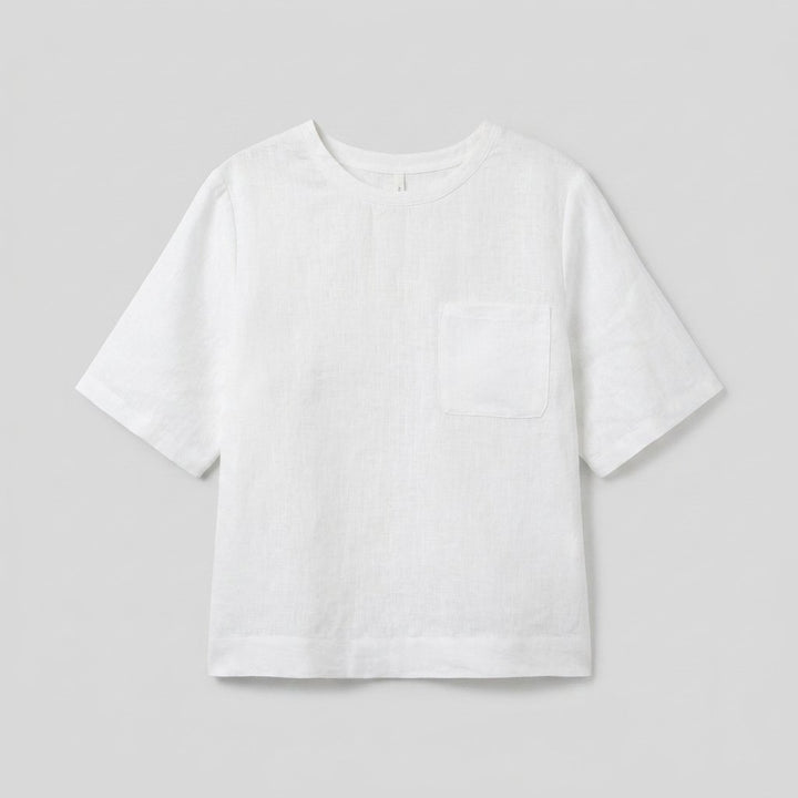 Riva white linen boxy top product flat lay
