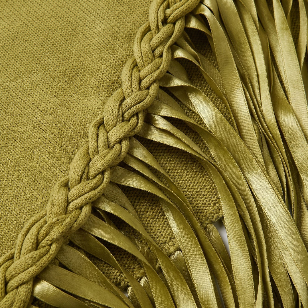 Rivara Midi Dress olive knit and fringe fabric close up