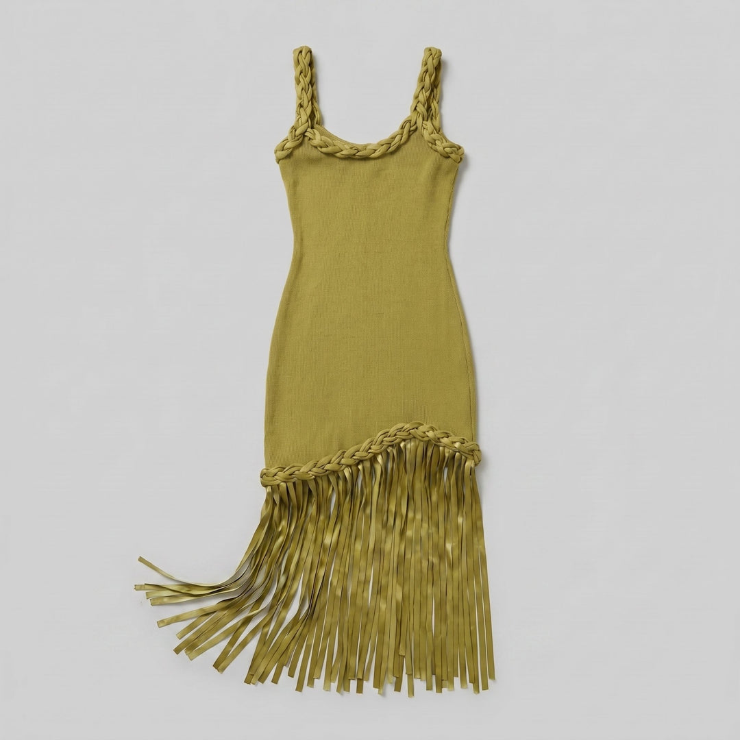 Rivara Midi Dress olive knit product flat lay