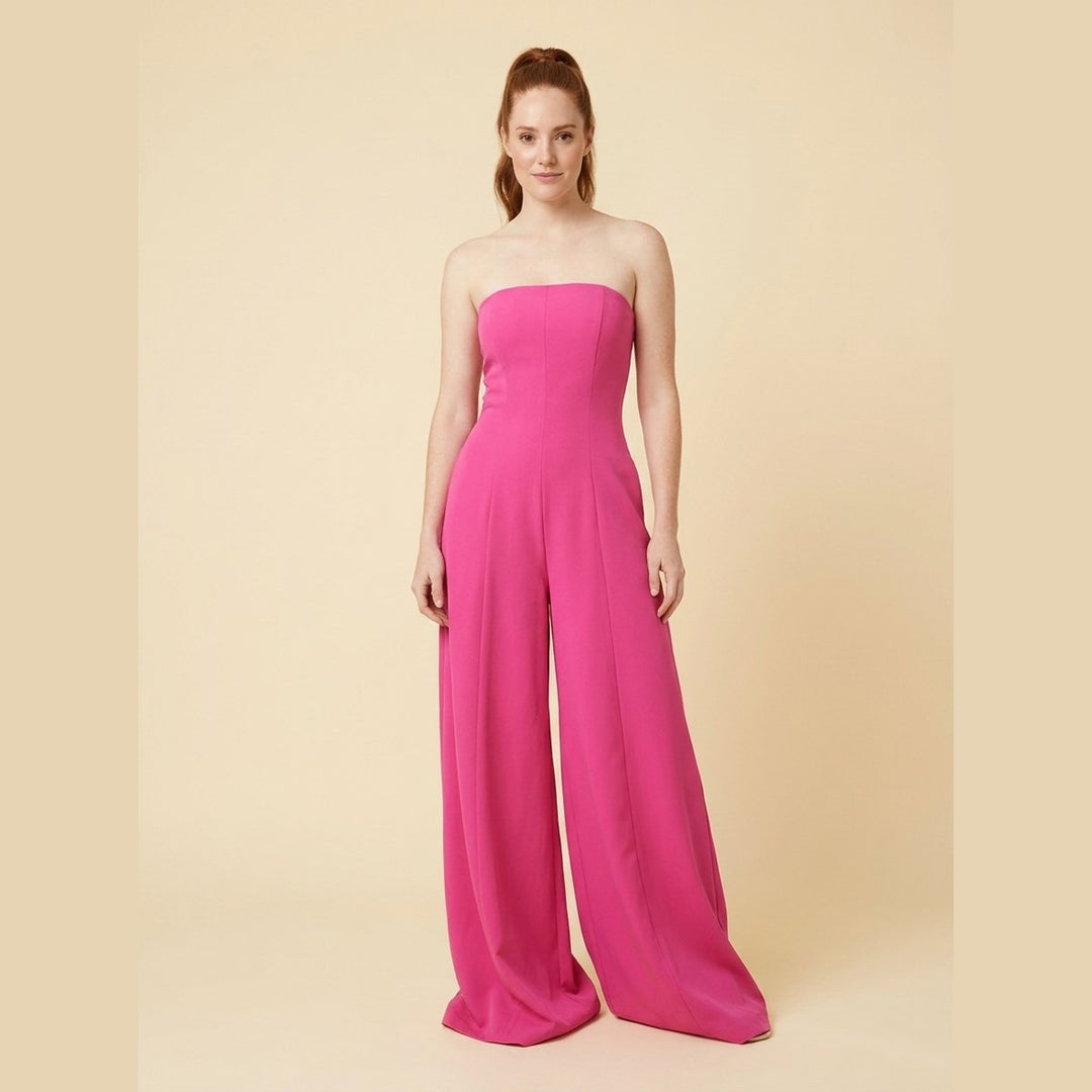 Riviera hot-pink strapless wide-leg jumpsuit