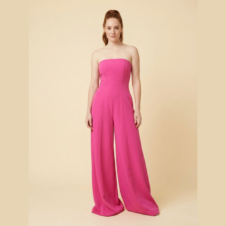 Riviera hot-pink strapless wide-leg jumpsuit