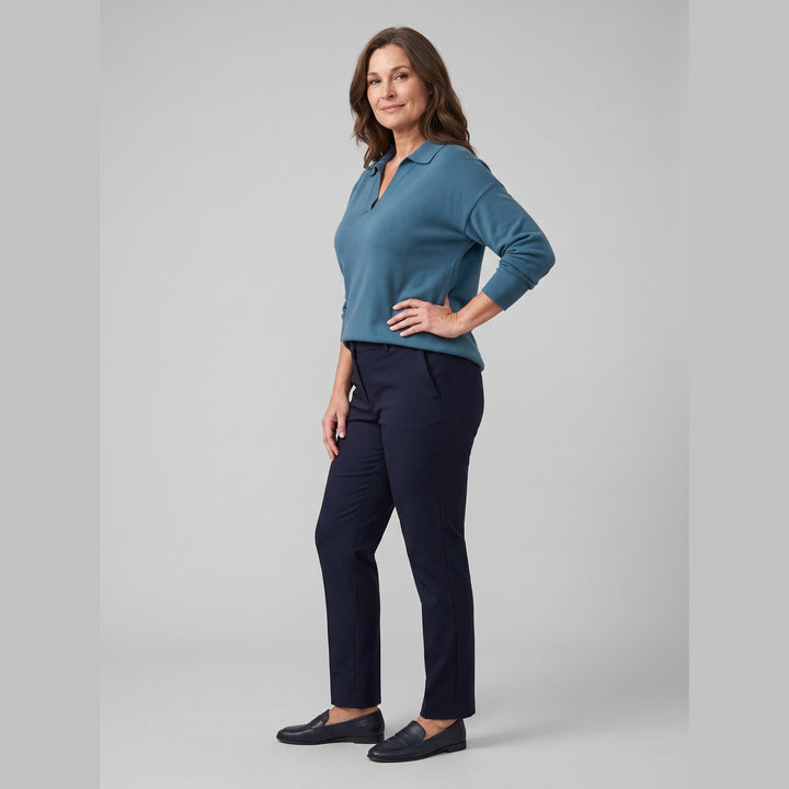 Roma cotton knit polo blue on model