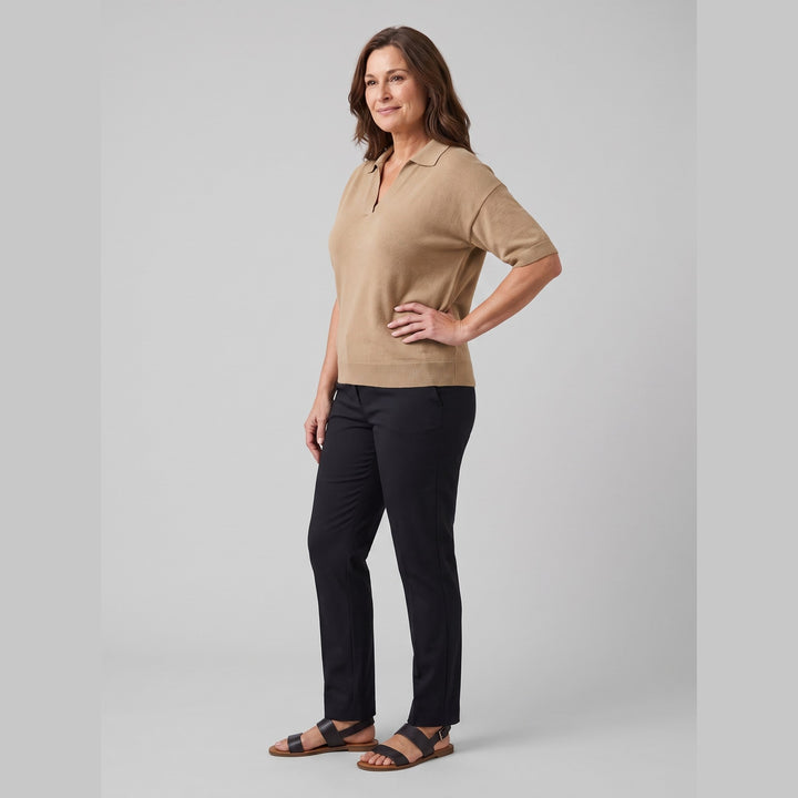 Roma cotton knit polo khaki on model