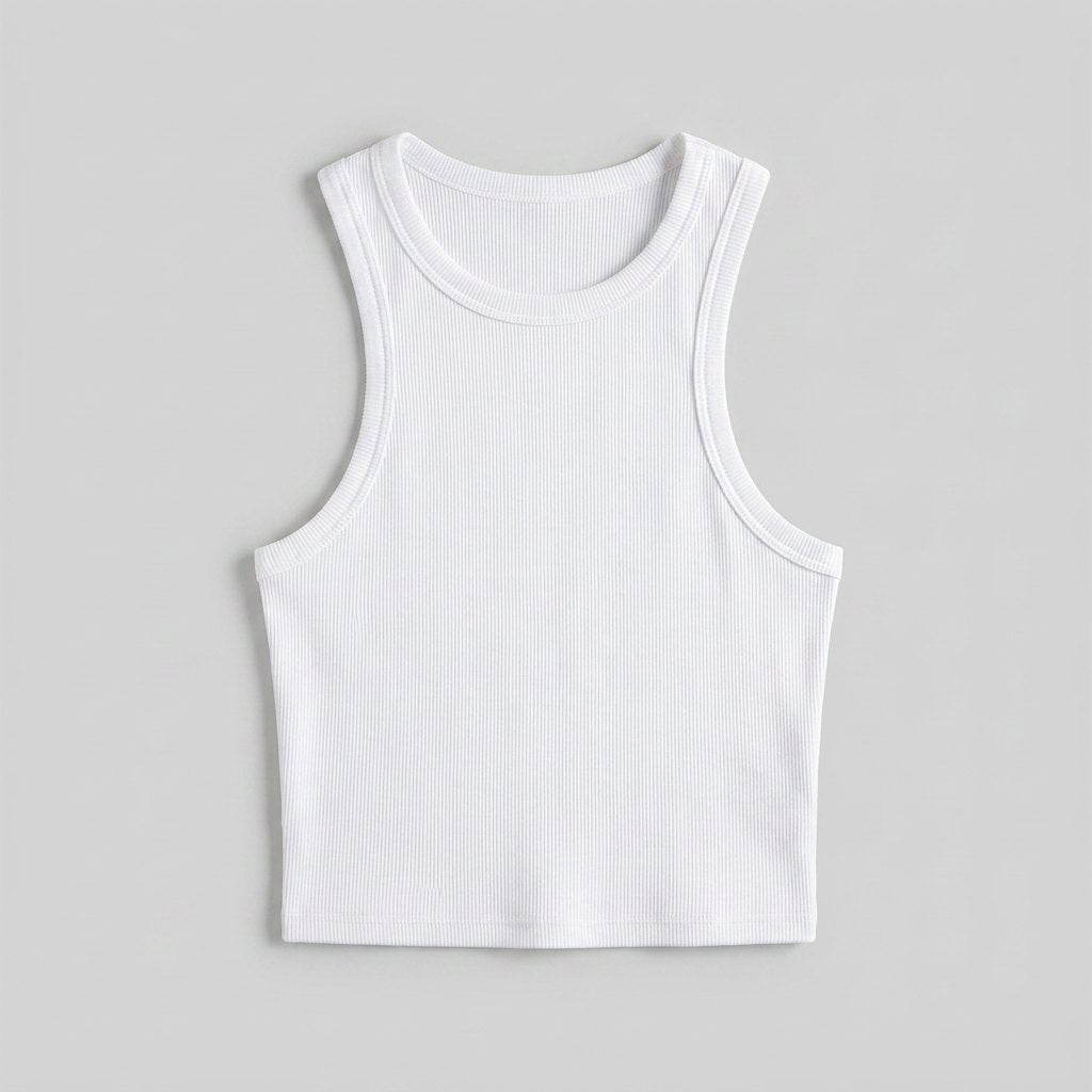 Romane ribbed crop tank top in white, flat lay