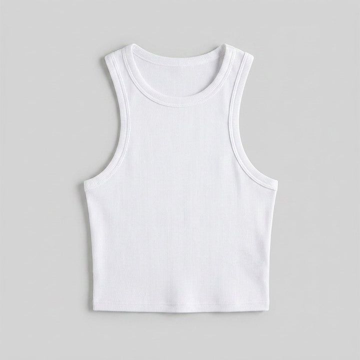 Romane ribbed crop tank top in white, flat lay