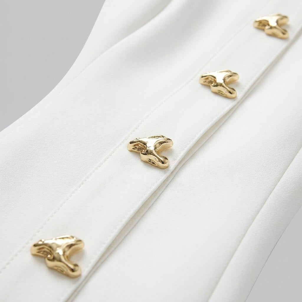 Ronda mini dress gold metallic button detail