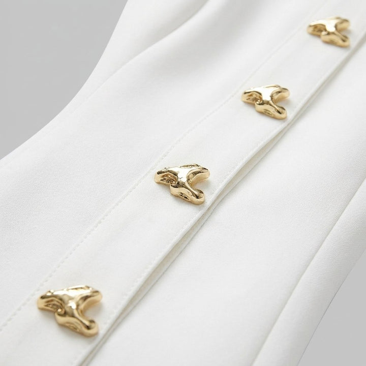 Ronda mini dress gold metallic button detail