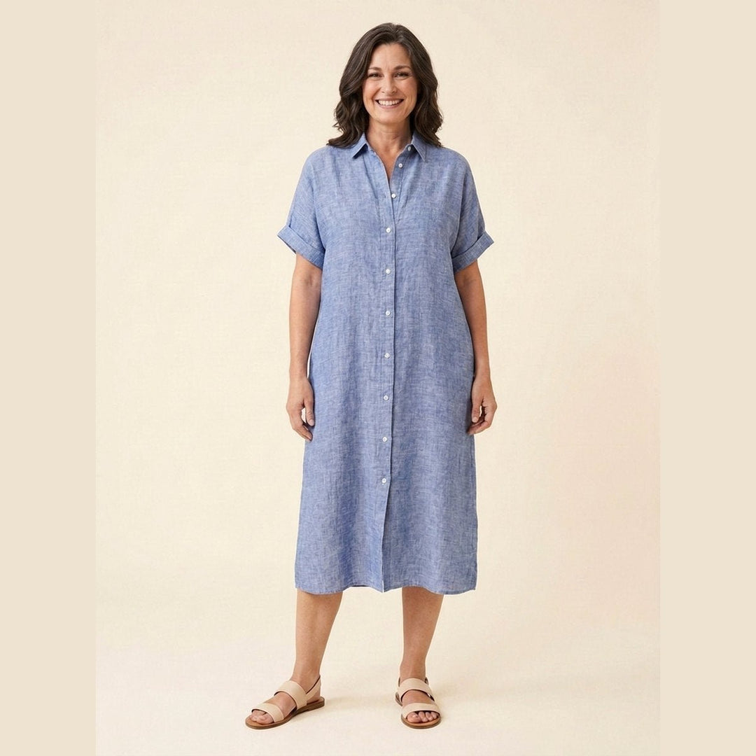 Rosa Linen Midi Dress blue front