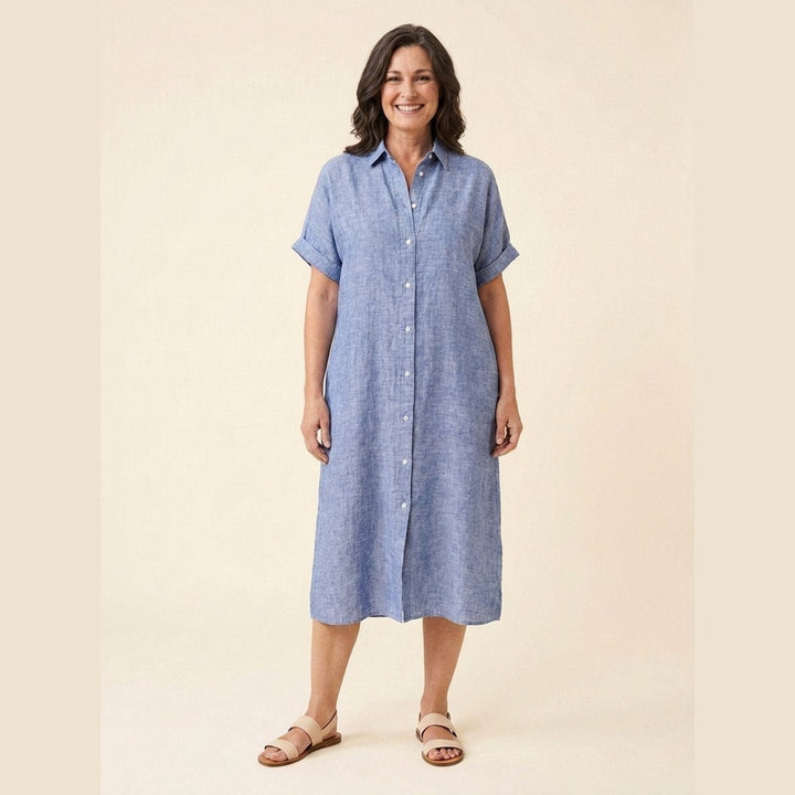 Rosa Linen Midi Dress blue front