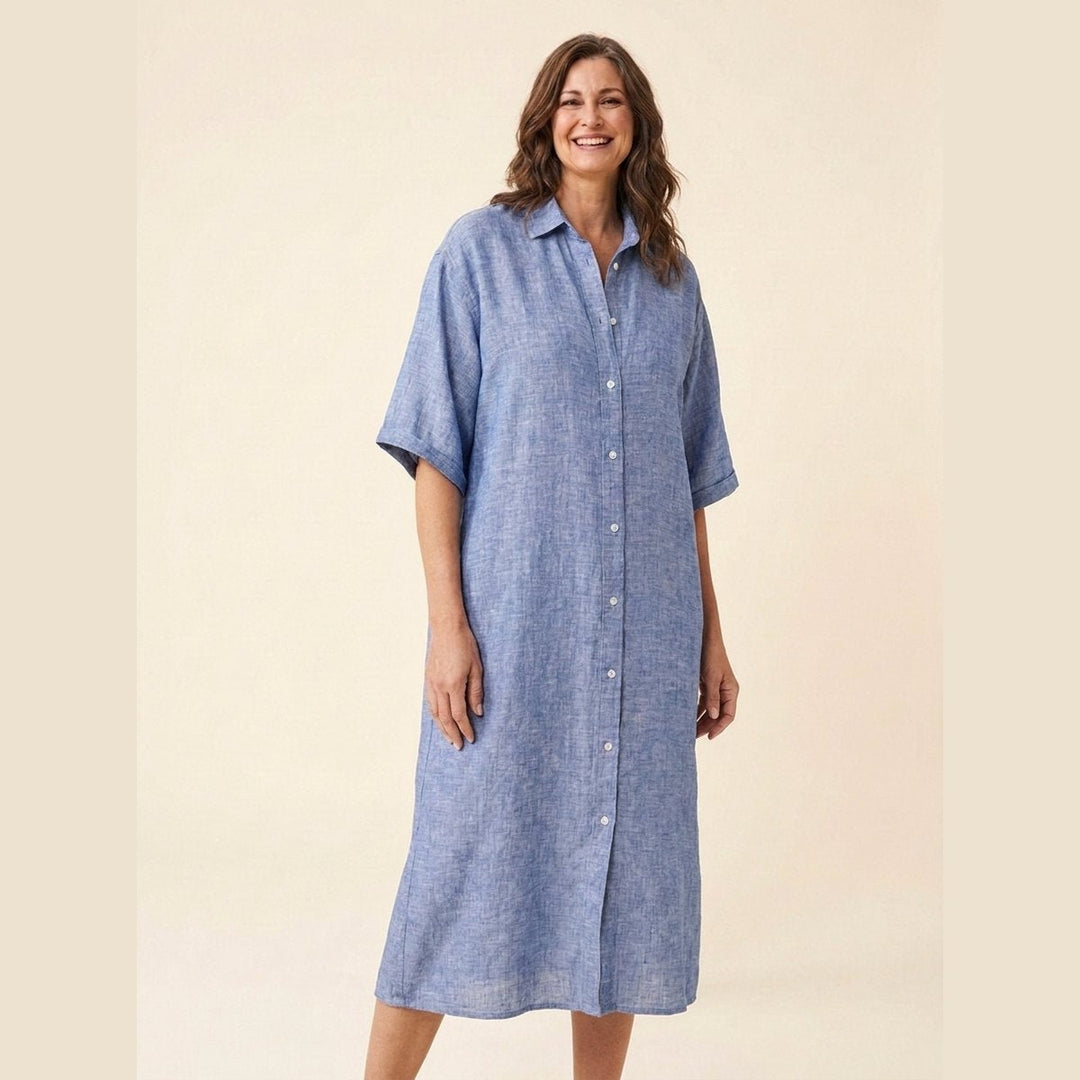 Rosa Linen Midi Dress blue pose